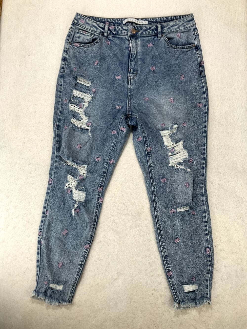 Embroidered Lavender Butterfly Distressed Stretch Skinny Jeans Sz 16 Fairycore